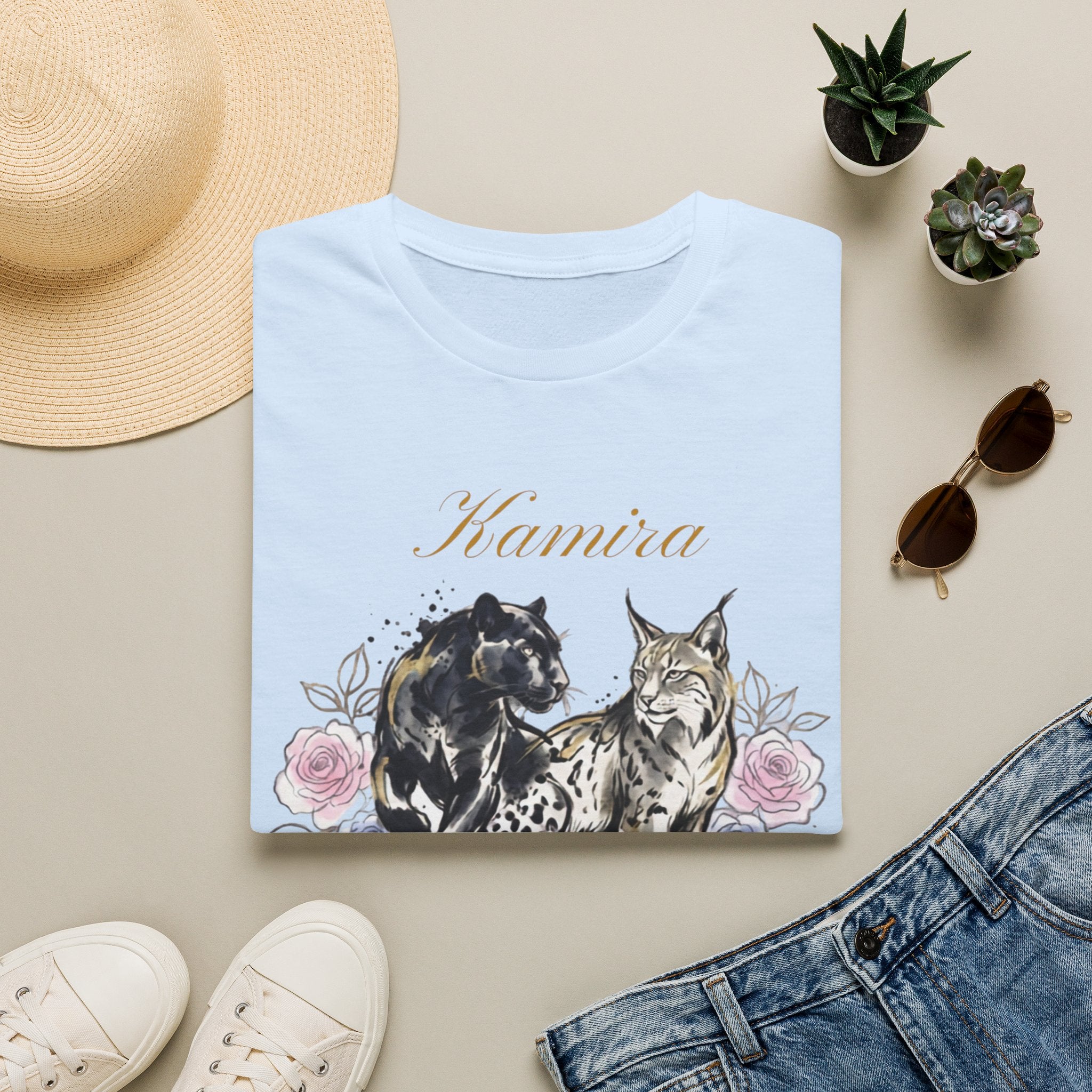 Wildcat and Leopard Illustration T-Shirt | Animal Portrait Tee