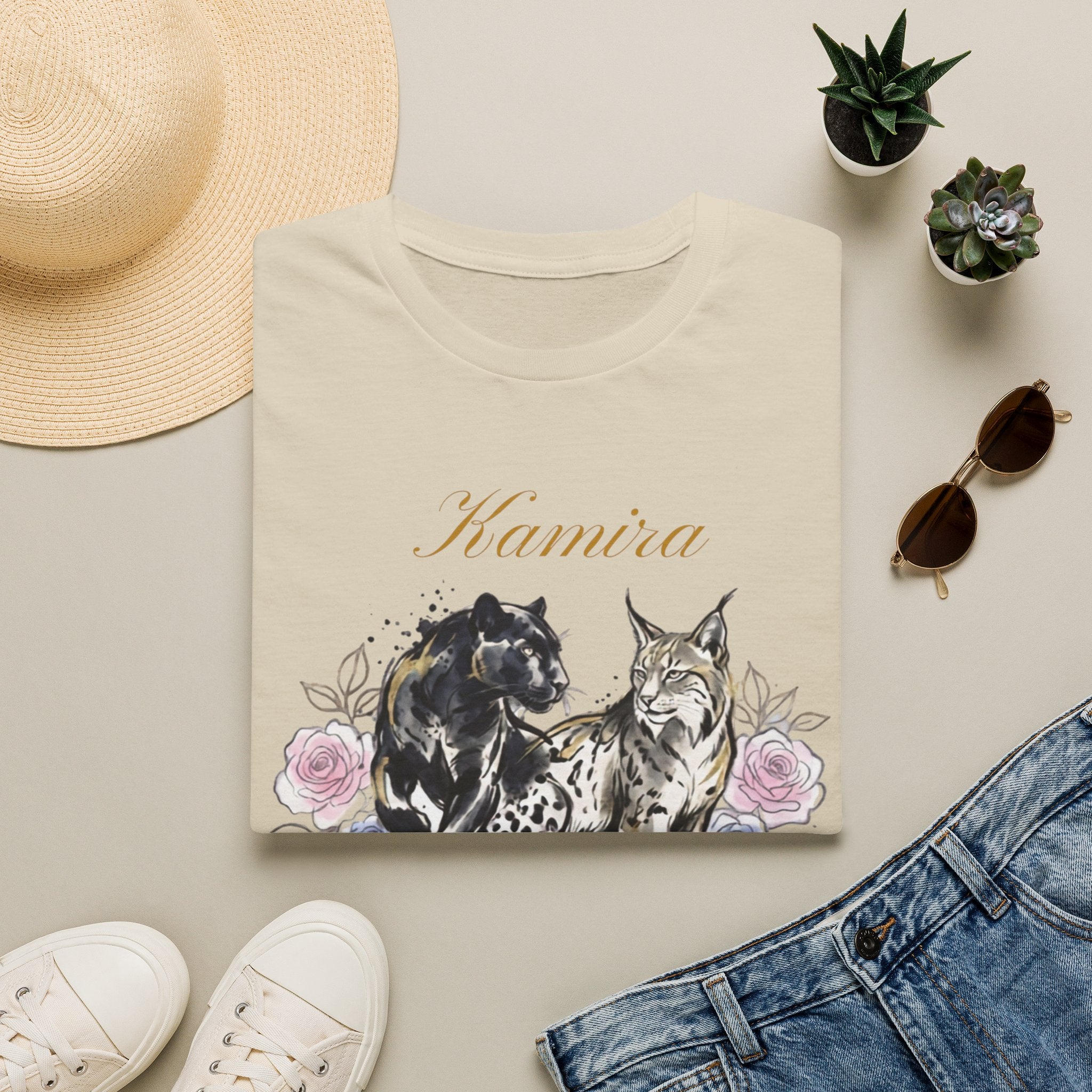 Wildcat and Leopard Illustration T-Shirt | Animal Portrait Tee