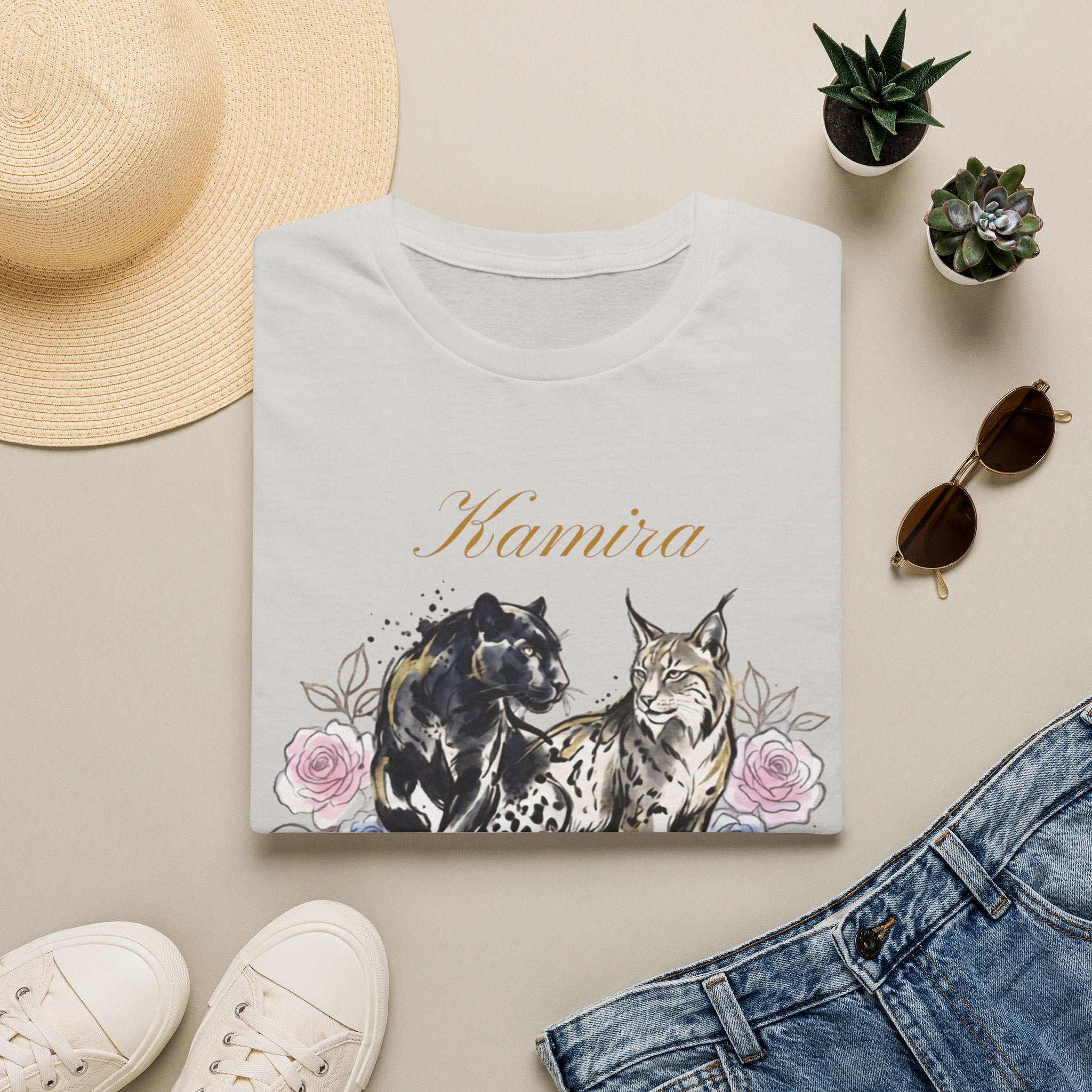 Wildcat and Leopard Illustration T-Shirt | Animal Portrait Tee