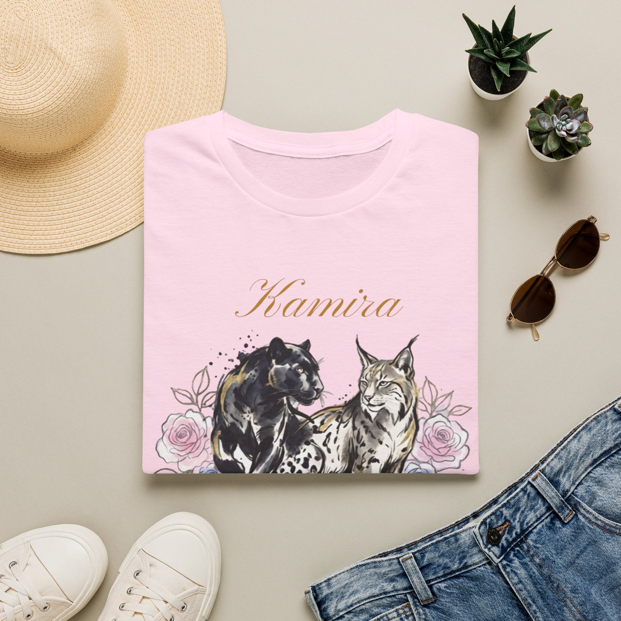 Wildcat and Leopard Illustration T-Shirt | Animal Portrait Tee